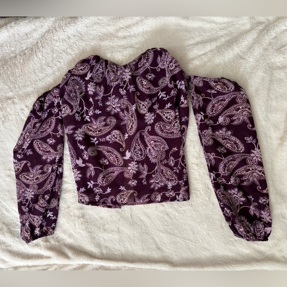 Charlotte Russe Burgundy Off-the-Shoulder Puff Sleeve Crop Top Boho Blouse